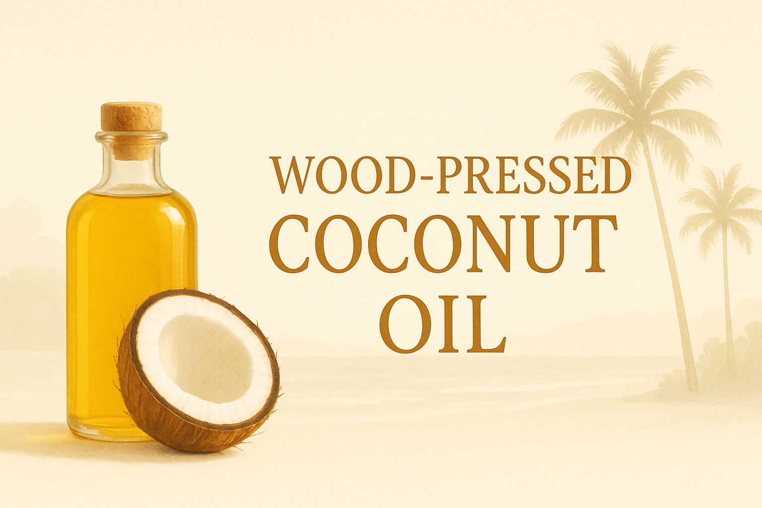 Wood-Pressed Coconut Oil Banner with Coastal Elements